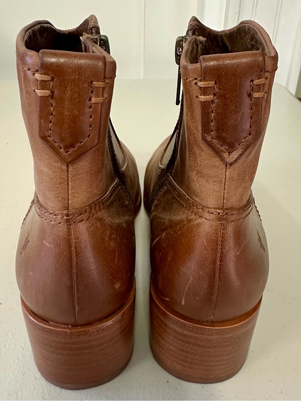 Frye Brown Leather Ankle Booties with Side Zip - Picture 3 of 6